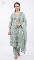 Light Green Cotton Printed Kurti Set | P55001