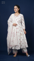 White Cotton Printed Kurti Set | P55124