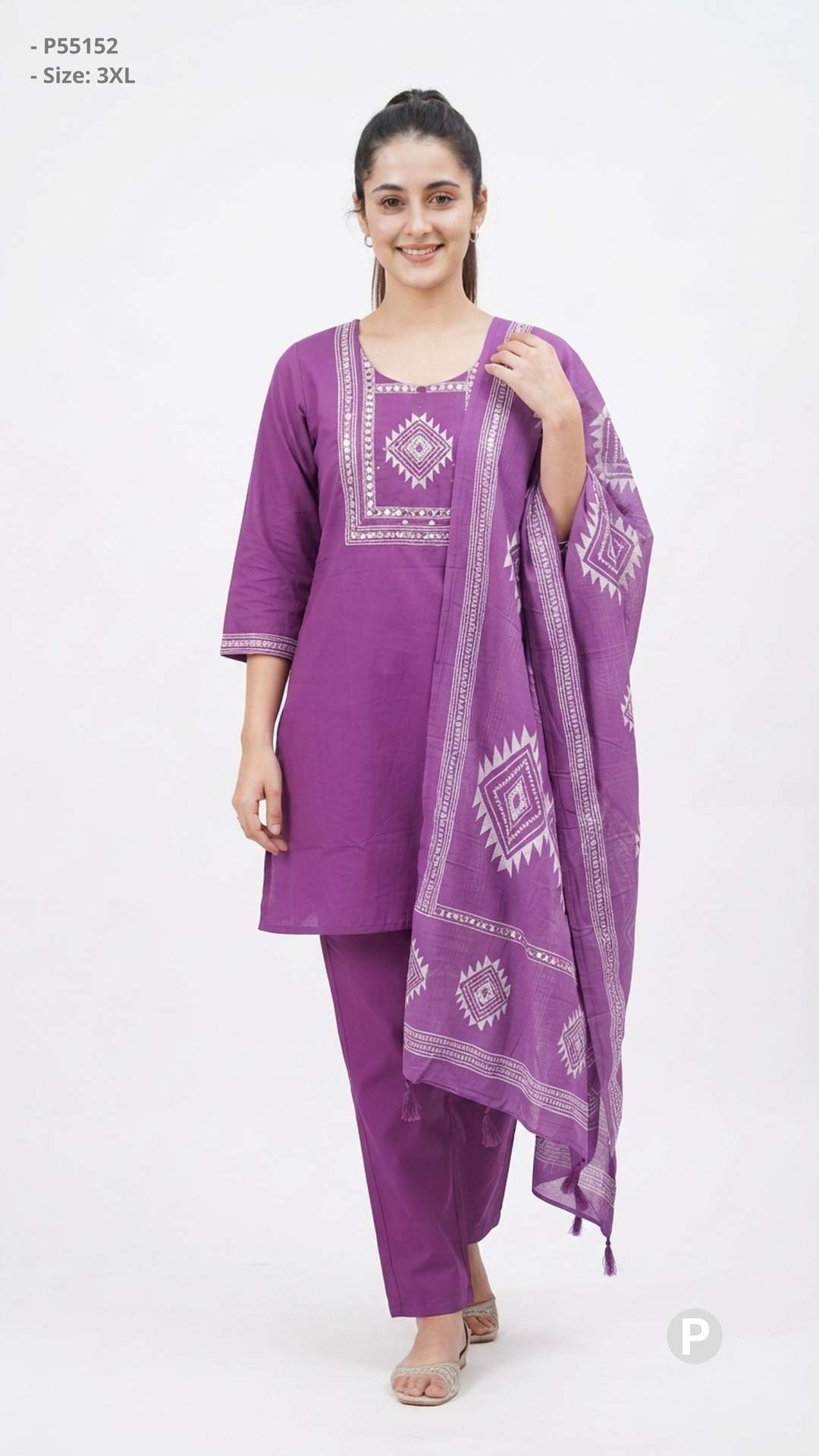 Purple Cotton Printed Short Kurti| P55152