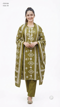 Olive Green Cotton Printed Kurti Set | P55184