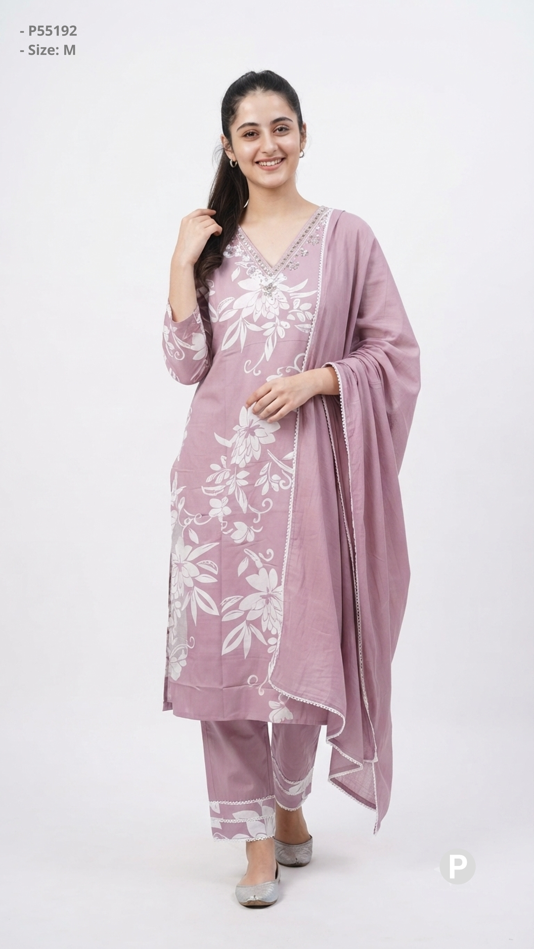 Pink Cotton Printed Kurti Set | P55192