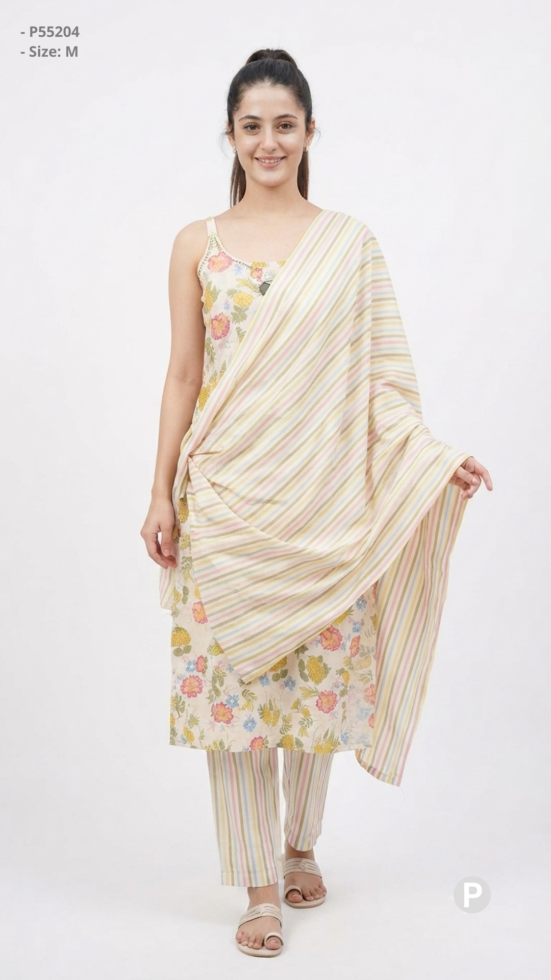 Yellow Cotton Printed Kurti Set with Dupatta | P55204
