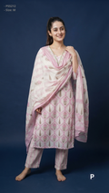 White Pink Cotton Printed Kurti Set | P55212