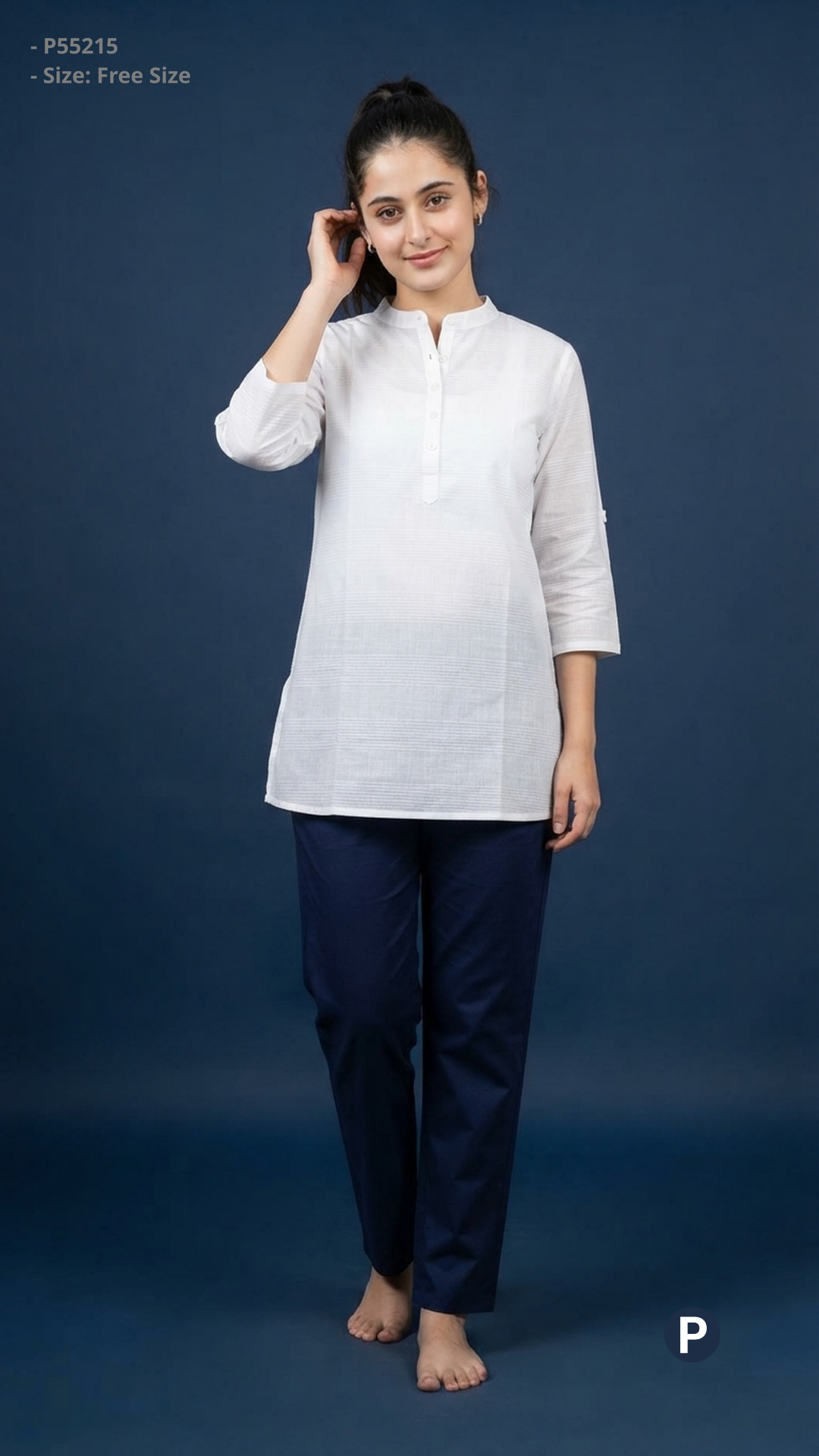 White Cotton Short Kurti| P55215