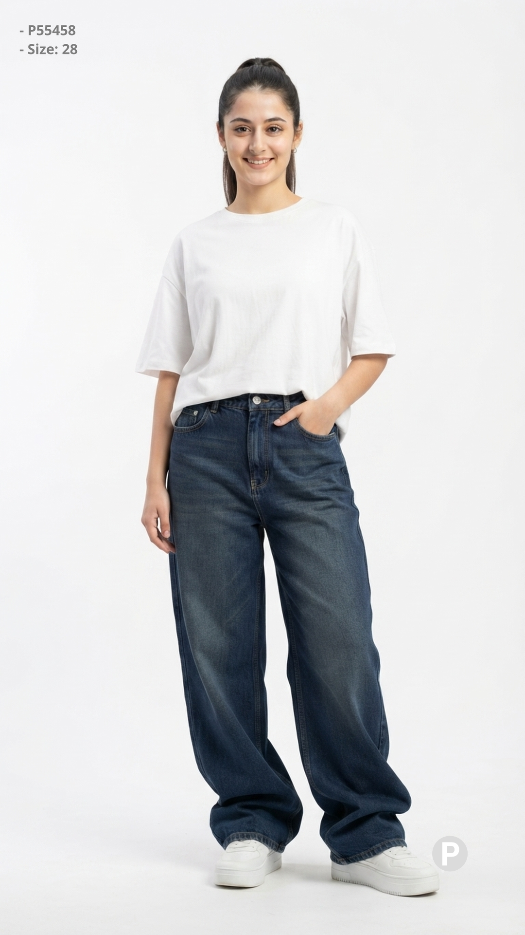 Dark Blue Denim Baggy Jeans | P55458