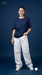 White Denim Baggy Cargo Jeans | P55476
