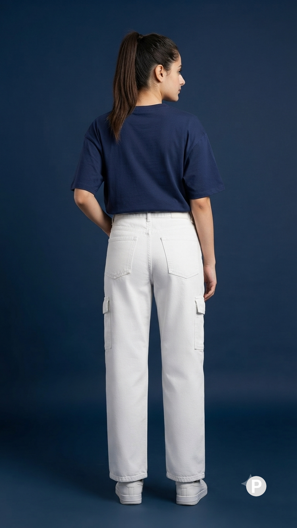 White Denim Baggy Cargo Jeans | P55476