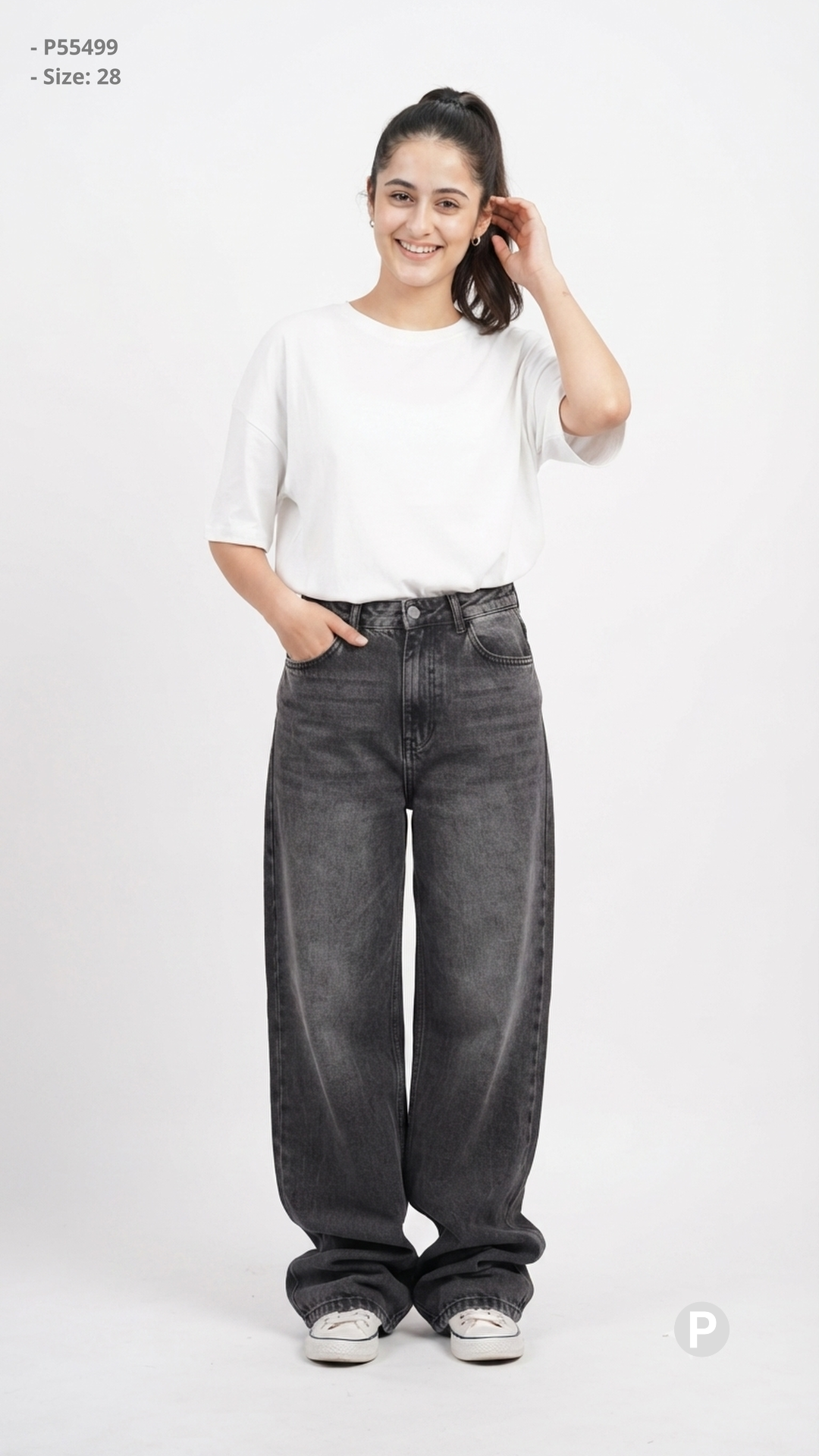 Grey Denim Baggy Jeans | P55499