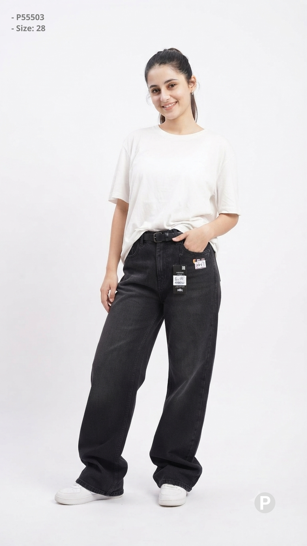 Off Black Denim Baggy Jeans | P55503