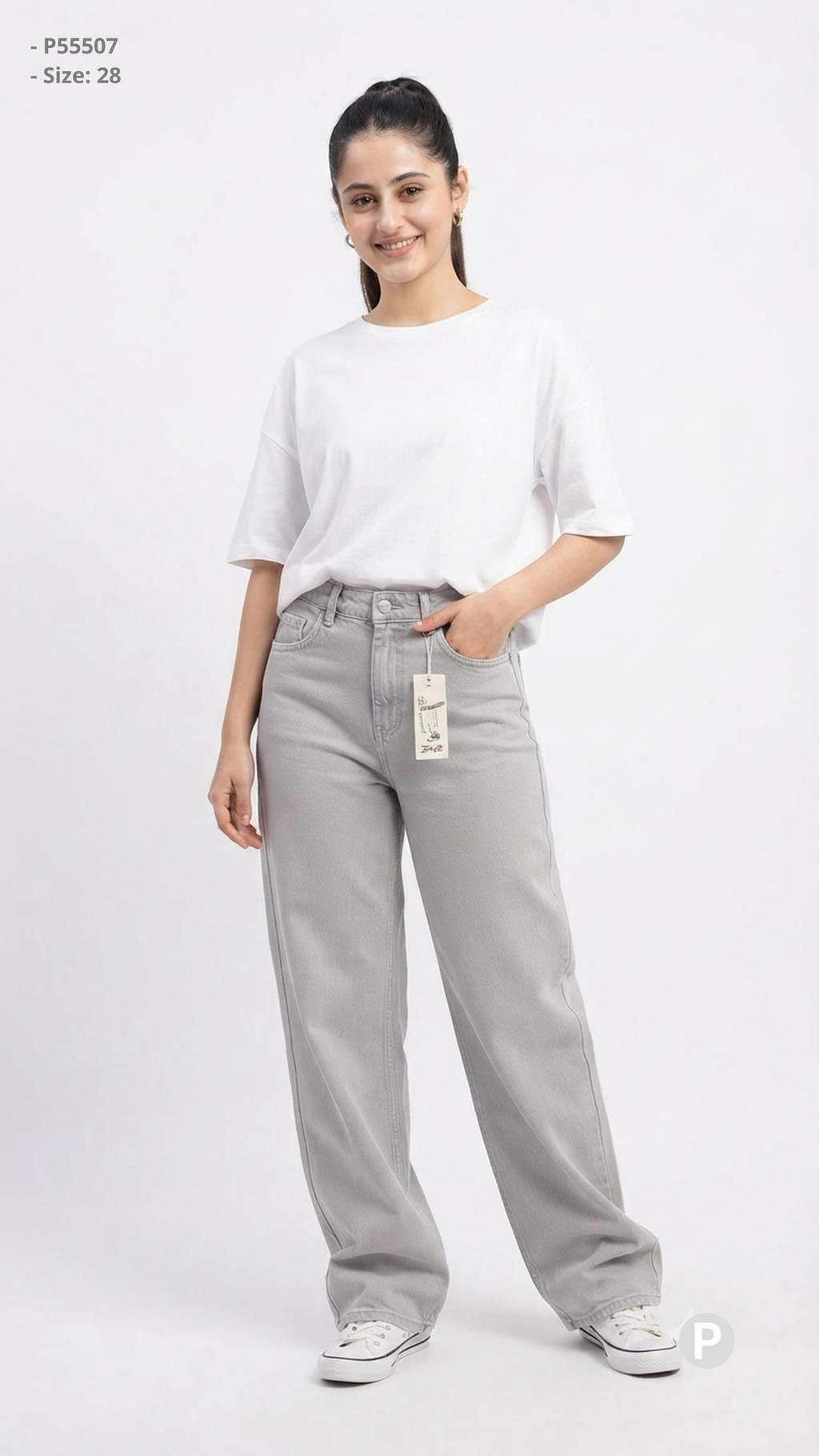 Grey Denim Loose Jeans | P55507