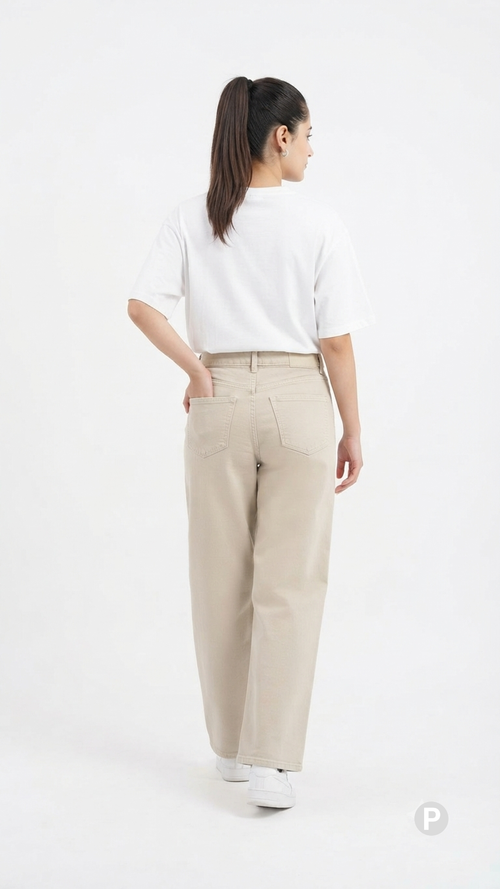 Beige Denim Loose Jeans | P55510