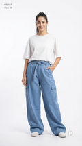 Light Blue Denim Baggy Cargo Jeans | P55517