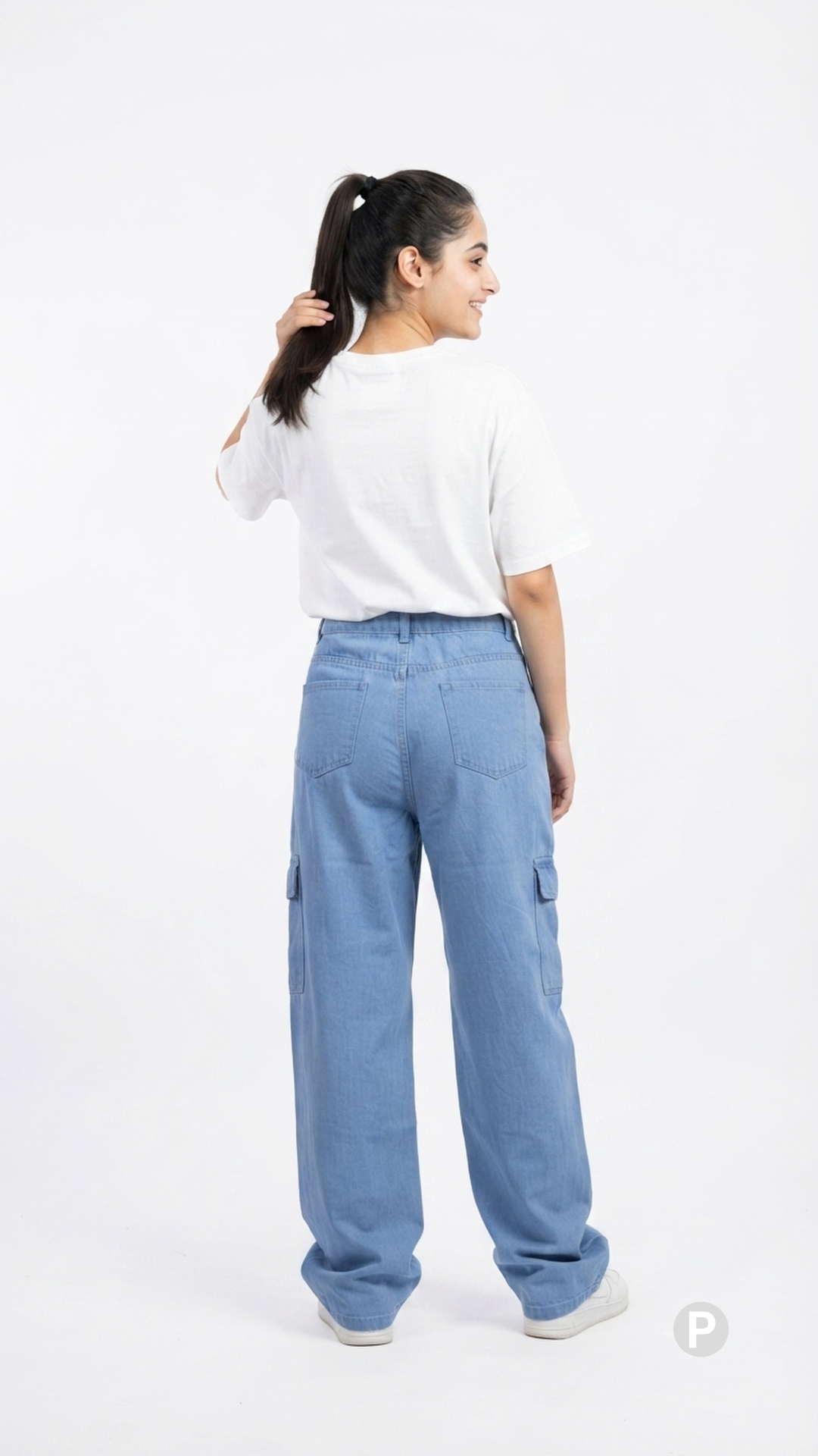 Light Blue Denim Baggy Cargo Jeans | P55517