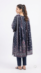 Navy Blue Cotton Printed Kurti Set | P55869