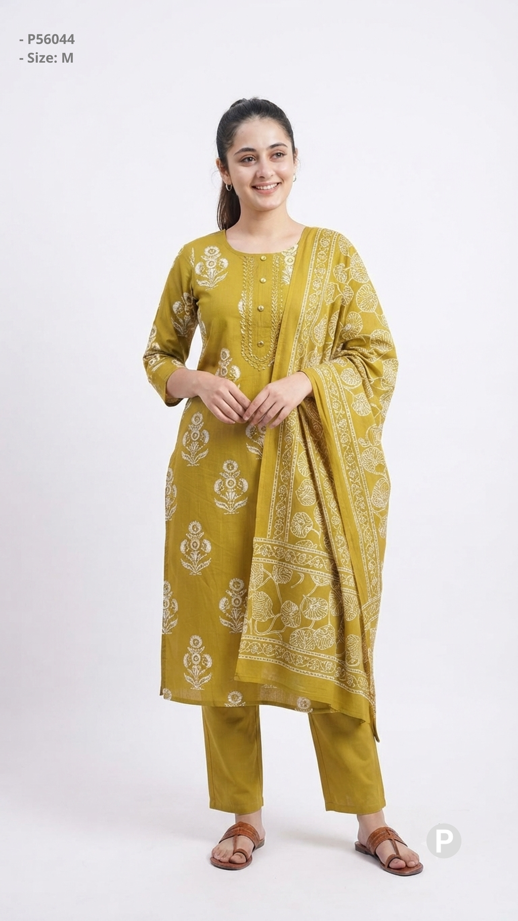 Mustard Cotton Printed Kurti Set| P56044