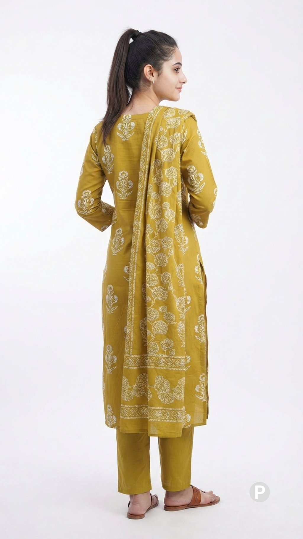 Mustard Cotton Printed Kurti Set| P56044