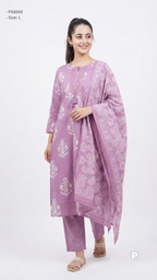 Lavender Cotton Printed Kurti Set | P56050