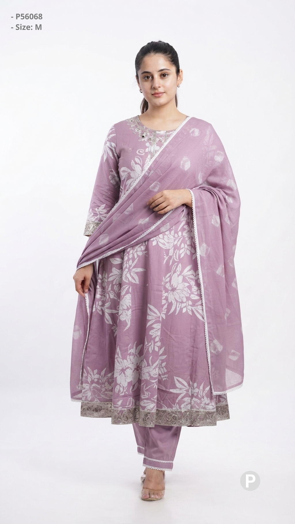 Purple Cotton Printed Kurti Set | P56068