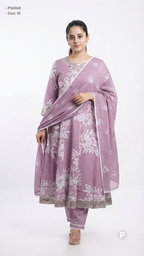 Purple Cotton Printed Kurti Set | P56068