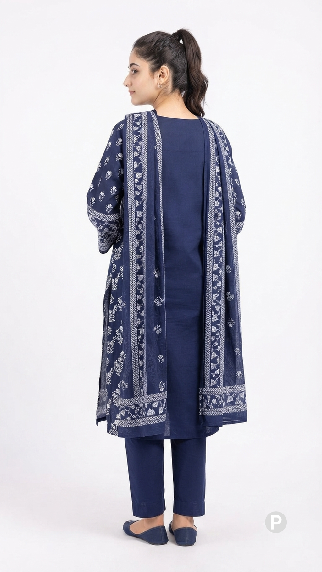 Navy Blue Cotton Printed Kurti Set | P56072