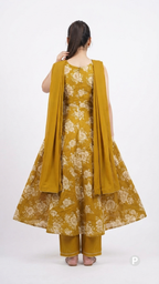 Mustard Cotton Printed Kurti Set | P56081