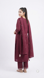 Maroon Cotton Printed Kurti Set | P56089