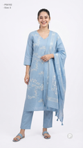 Light Blue Cotton Printed Kurti Set | P56102