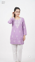 Lavender Cotton Chikankari Short Kurti | P56115