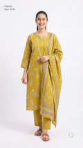 Olive Cotton Printed Kurti Set | P56325