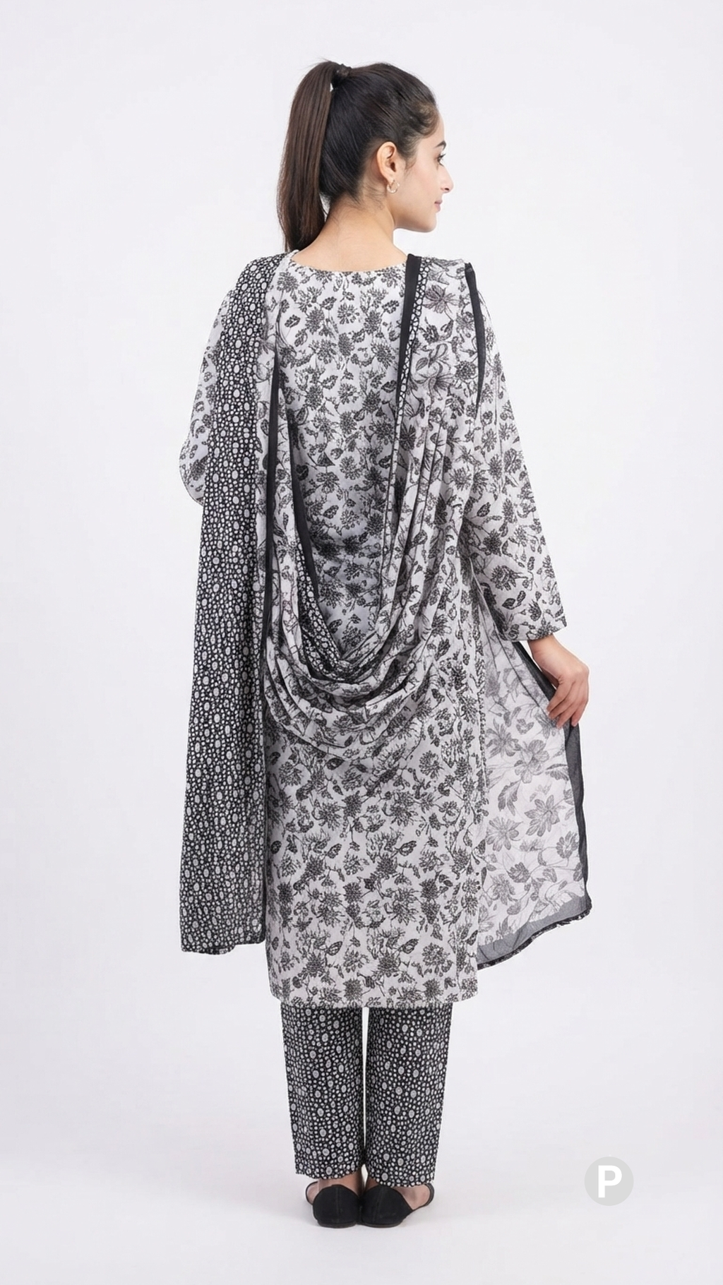Black & White Cotton Printed Kurti Set| P56329