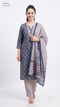 Blue Cotton Printed Kurti Set | P56333