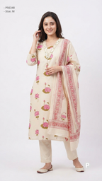 Off White Cotton Printed Kurti Set | P56348
