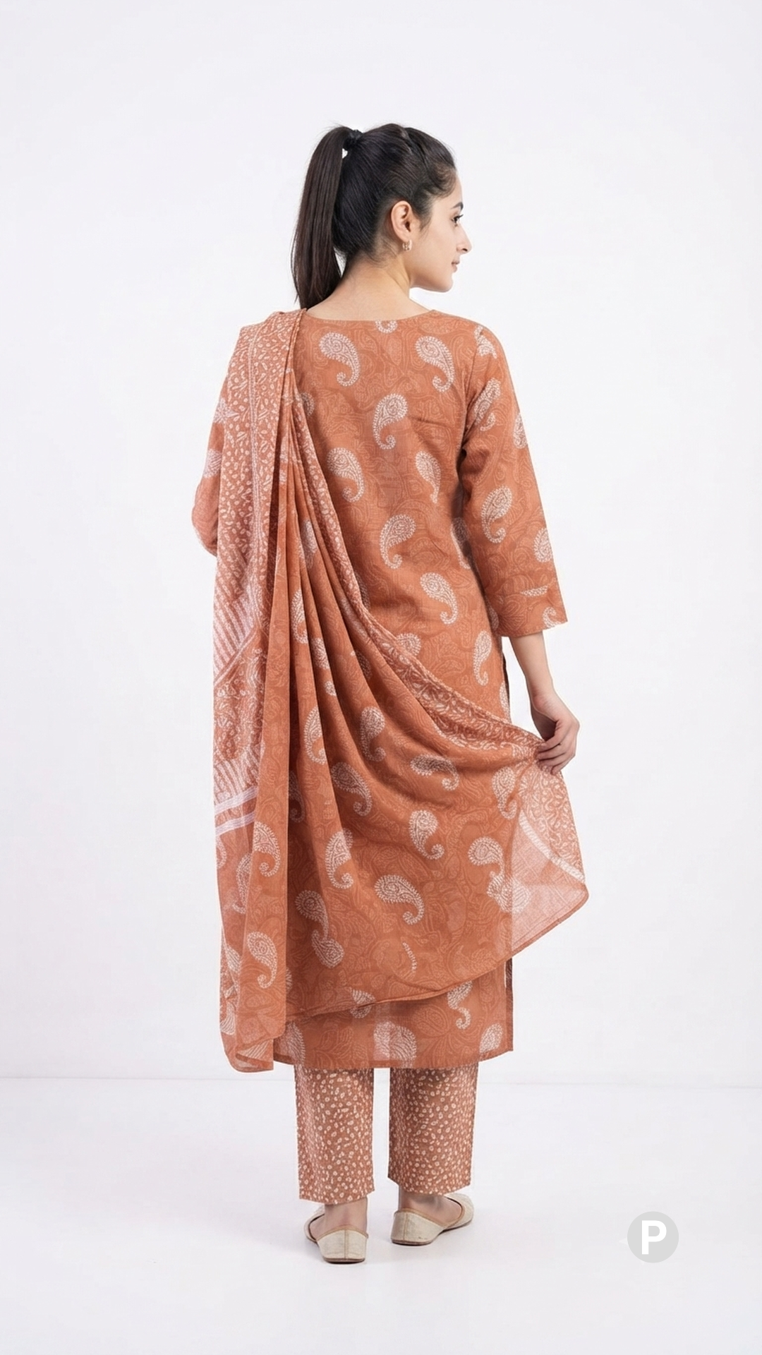 Brown Cotton Printed Kurti Set | P56353