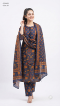 Navy Blue Cotton Printed Kurti Set | P56405