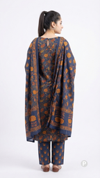 Navy Blue Cotton Printed Kurti Set | P56405