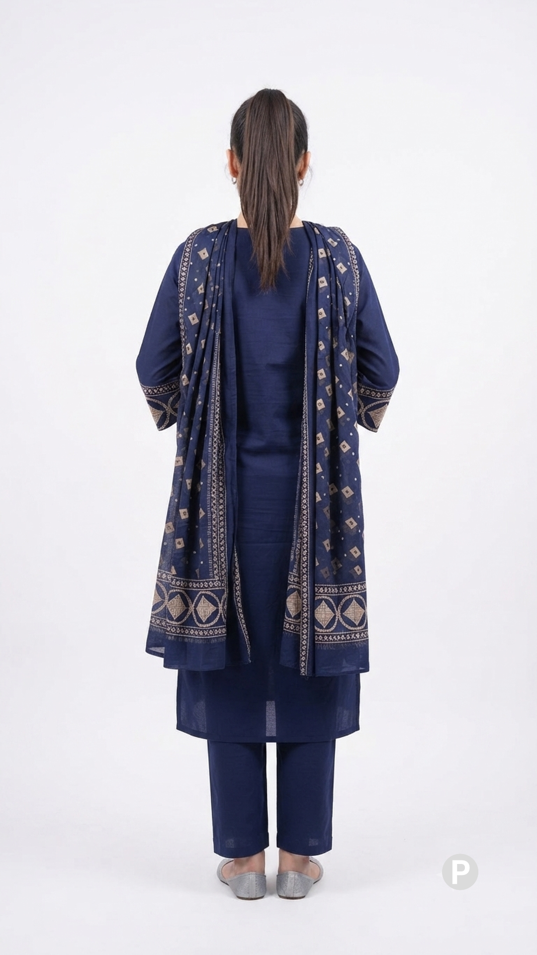 Navy Cotton Printed Kurti Set | P56413