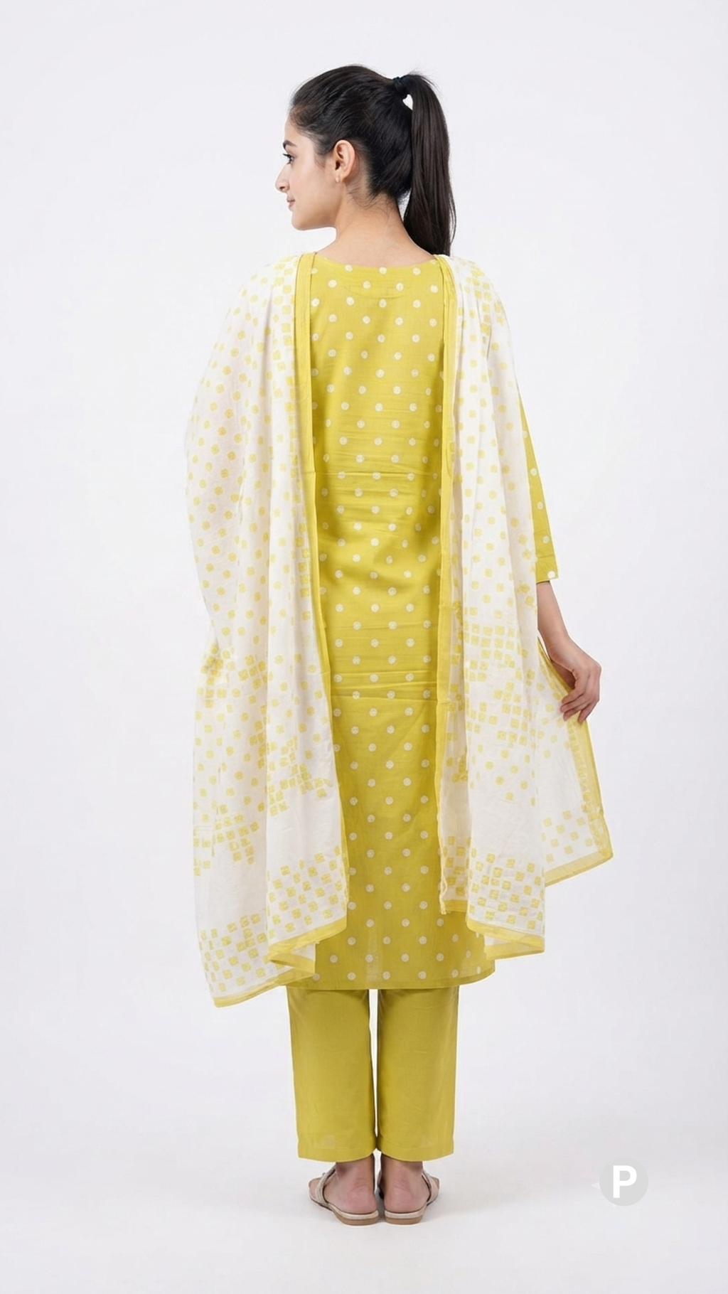 Yellow Cotton Bandhani Printed Kurti Set| P56417