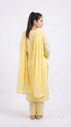 Yellow Cotton Embroidered Kurti Set | P56426