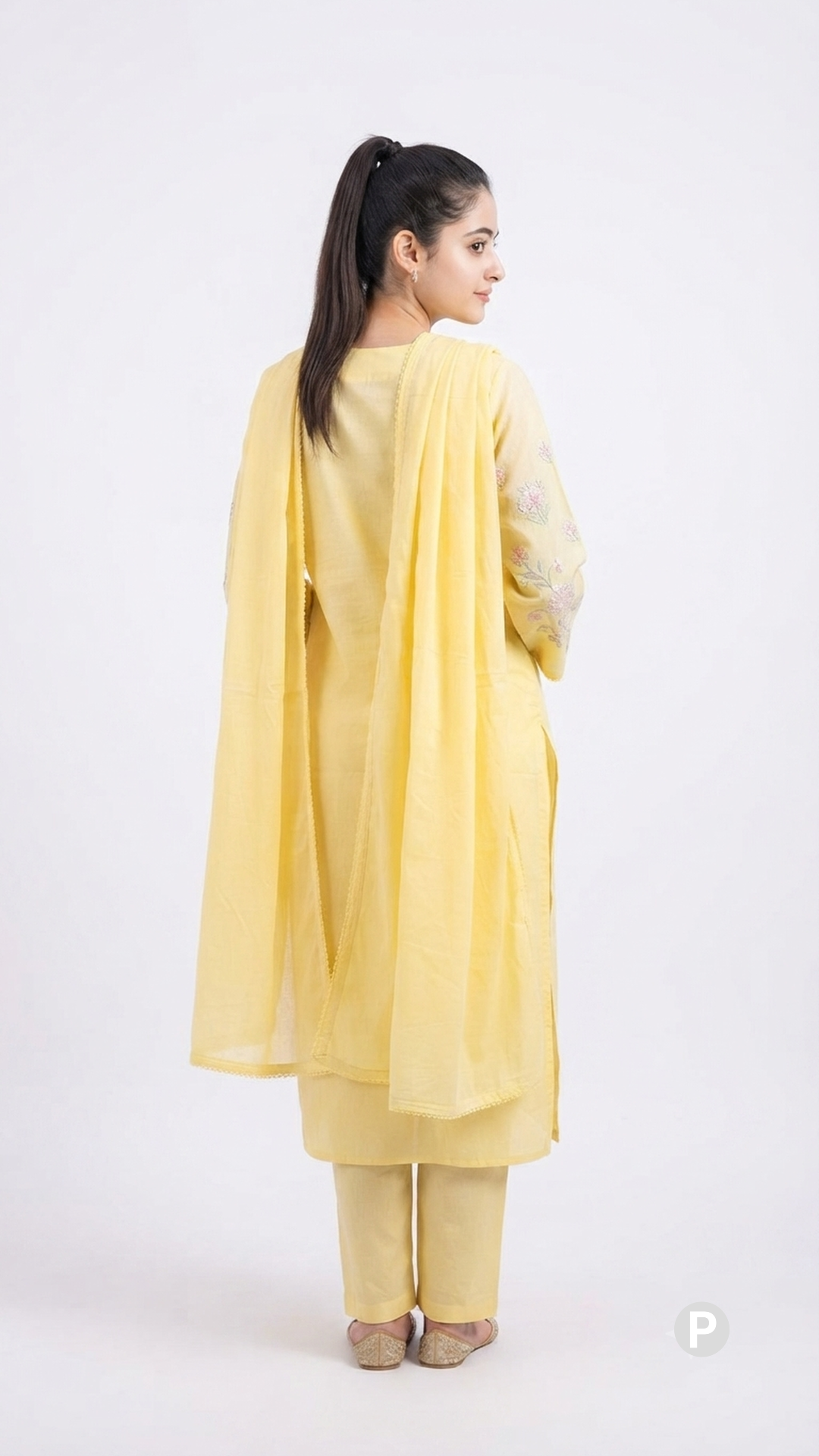 Yellow Cotton Embroidered Kurti Set | P56426
