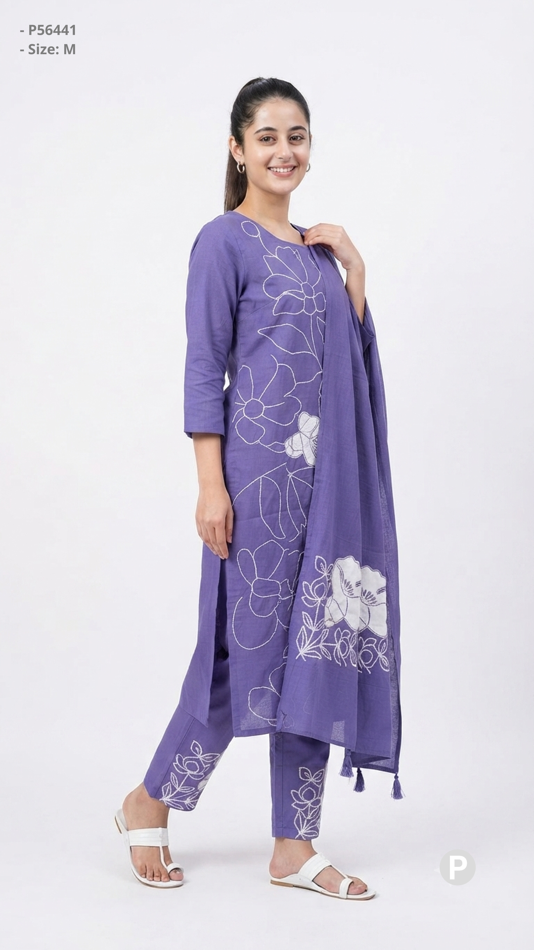 Purple Cotton Printed Kurti Set | P56441