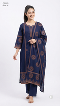 Navy Blue Cotton Printed Kurti Set | P56445
